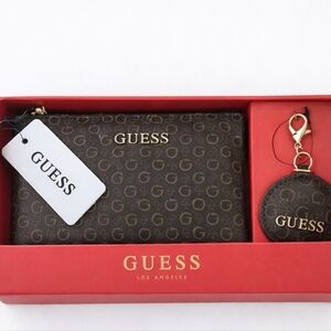Guess Brown Monogram Wristlet with Keychain